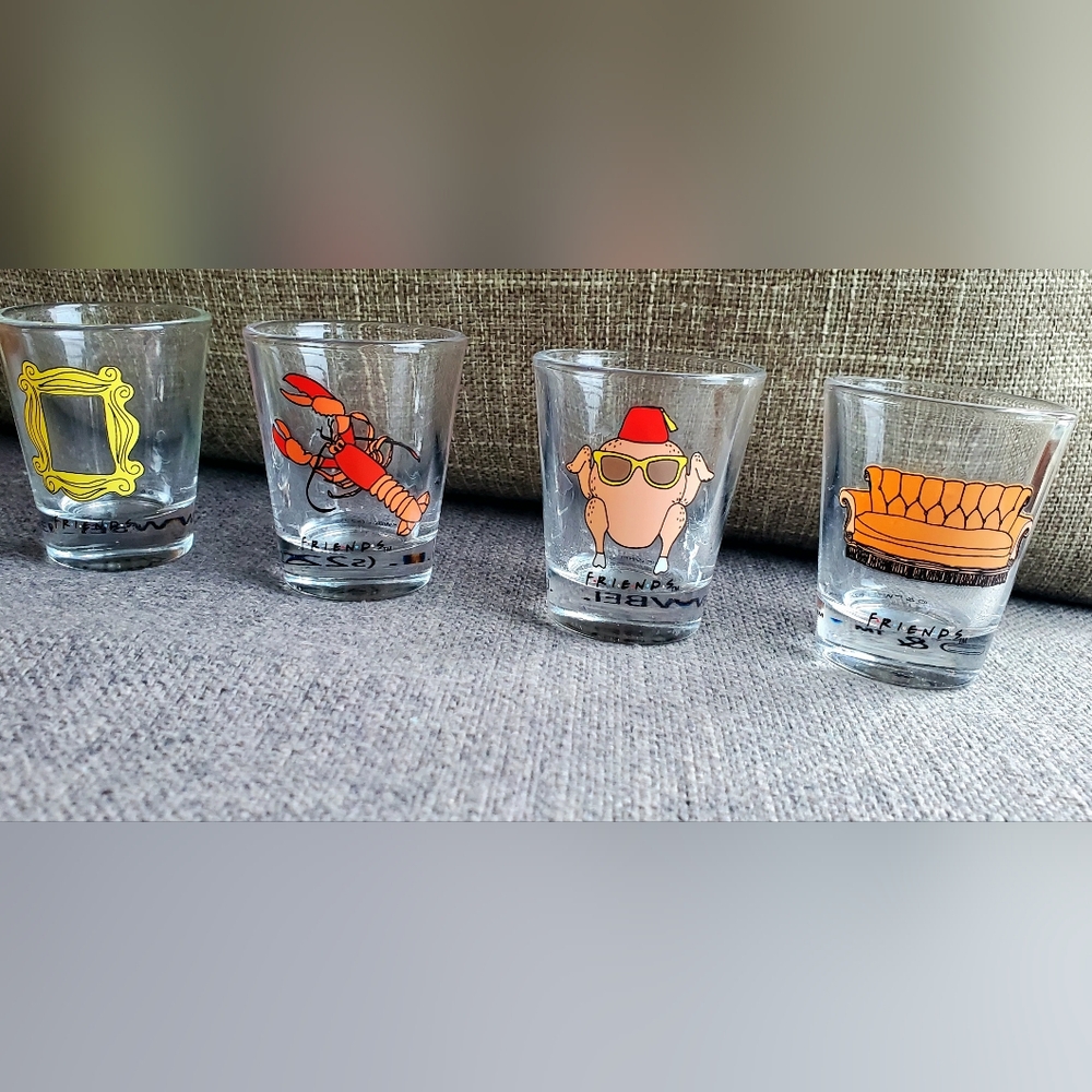 Friends TV Show Shot Glass 4pc Set  Lobster Couch Frame Turkey